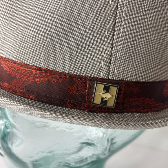 Peter Grimm Cream Brown Houndstooth Crimson Paisley Band Fedora Hat - Picture 3 of 5